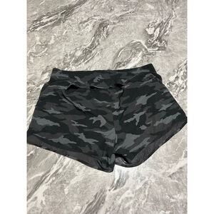 Women's Athleta Mesh Racer Run Shorts L Black Grey Camo